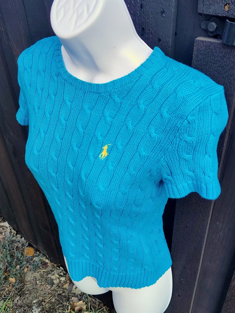 Ralph Lauren Women’s Cable Knit Short Sleeve Sweater - Turquoise
